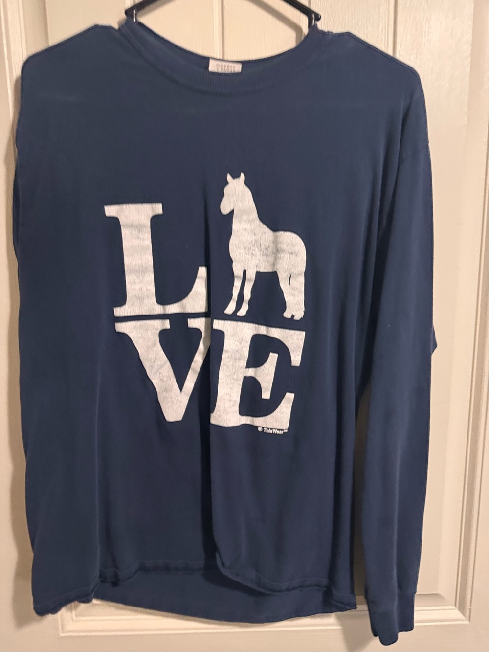 Gildan Navy Long Sleeve Tee with White LOVE Horse Graphic